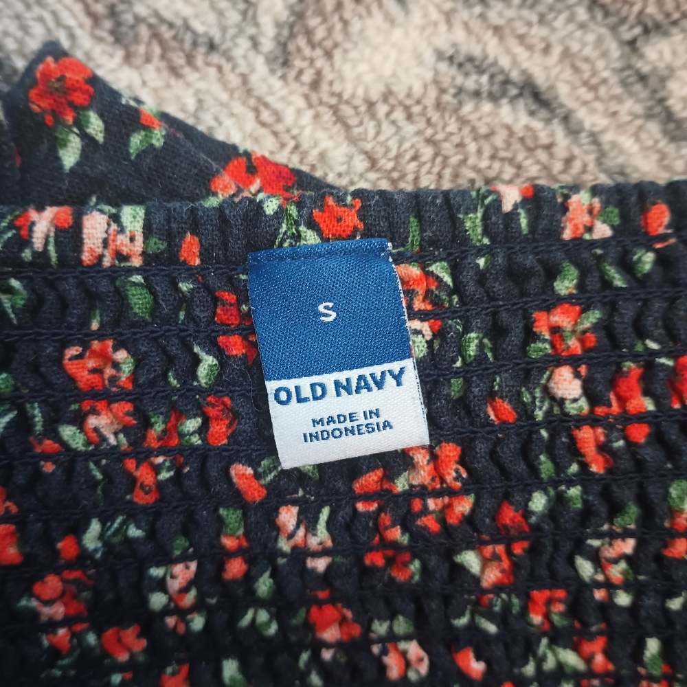 Old Navy Linen Mini Dress Small Ditsy Floral Smocked Cottage Preppy Americana - Picture 11 of 16